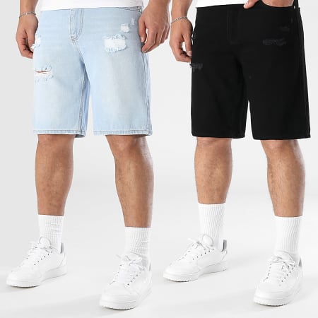 LBO - Lot De 2 Shorts Jean Relaxed Destroys 3587 3588 Noir Bleu Denim